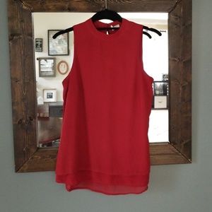 High Neck button back tank, double layer detail